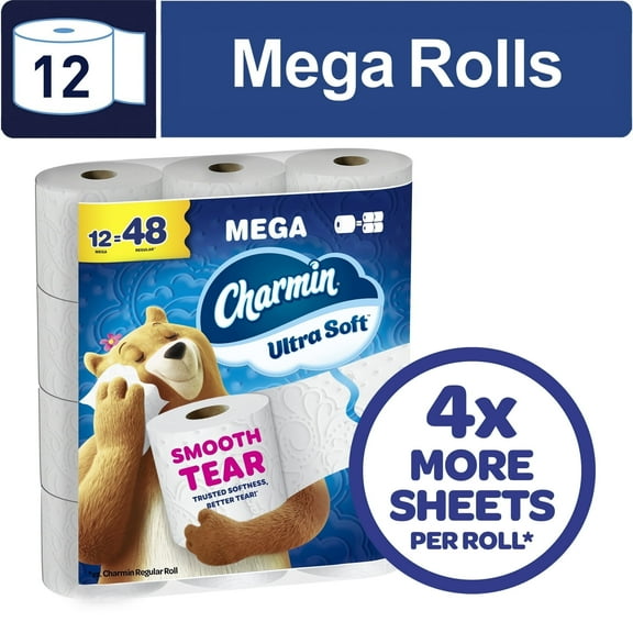 Charmin Toilet Paper Ultra Soft, 12 Mega Rolls, 2-Ply Bath Tissue