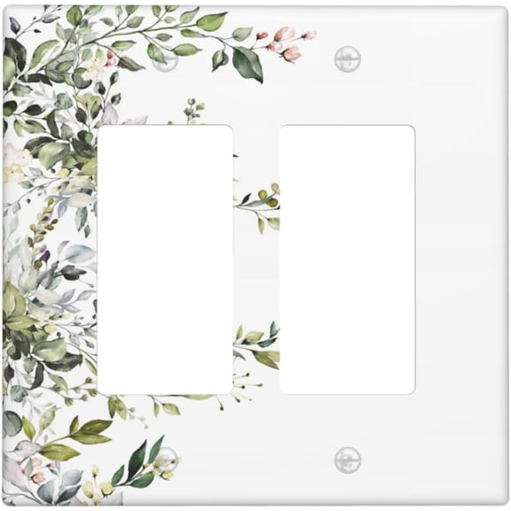 Boho Green Eucalyptus Floral Light Switch Cover, 2 Gang Double Rocker/GFCI Wall Plate for Home Decor