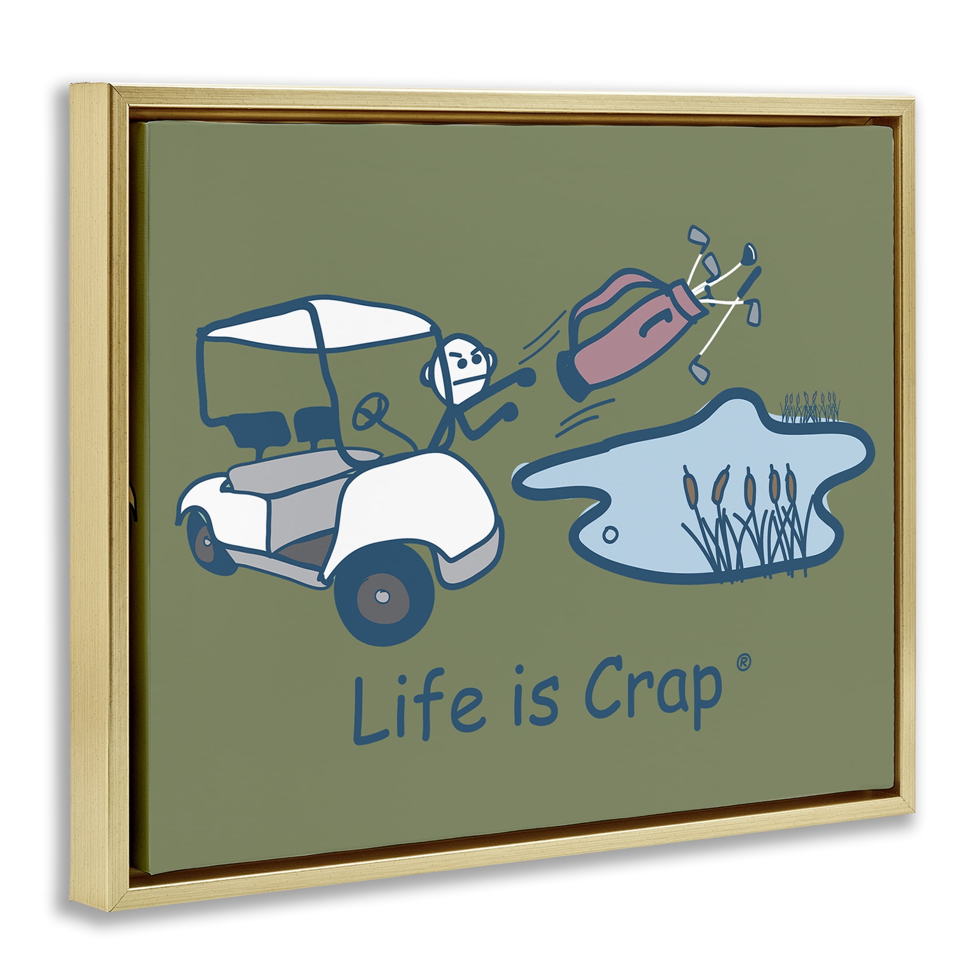 Stupell Industries Throwing Golf Clubs Novelty & Humor Painting Gold Floater Framed Canvas Art Print Wall Art, 31 x 25