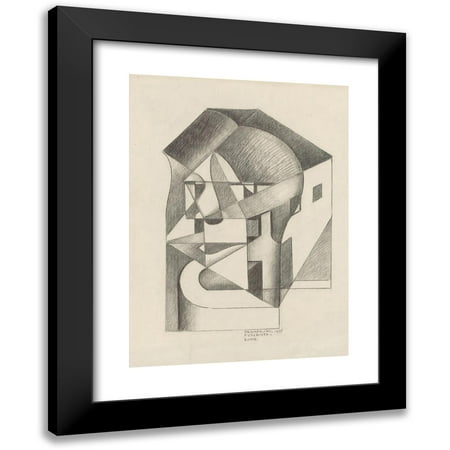 Enrico Prampolini 11x14 Black Modern Framed Museum Art Print Titled - Architectonic Absolute; Head and Houses (Futurista Roma) (1920)