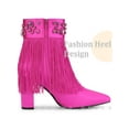 thumbnail image 3 of BLISSFUL STEP Pointed Toe Fringe Crystal Chunky Heel Ankle Boots for Women Hot Pink 8, 3 of 6