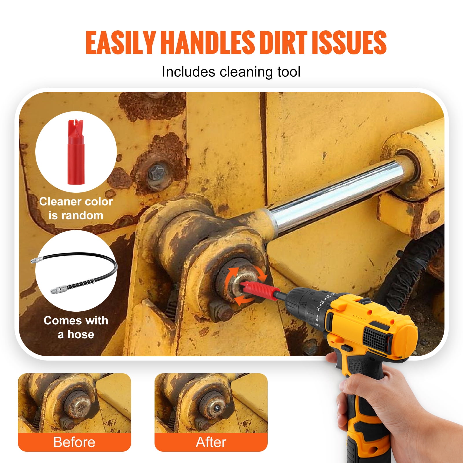 KFFKFF Grease Gun Adapter, 10000 PSI Pressure, Triple-Jaw Lock, Swift Disconnect Tip with Hose & Zerk Cleaning Attachments, Extension Needles, Fits All Grease Guns with 1/8" NPT Connectors