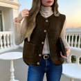 thumbnail image 2 of Arnsht Womens Sherpa Fleece Lightweight Vest Fall Sleeveless Slim Fitting Warm Button Down Fuzzy Jacket Outerwear Trendy Coat Gilet Brown XXL, 2 of 8