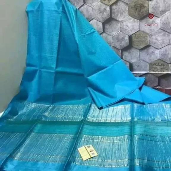 Cerulean Blue Pure Tussar by Ghicha Staple Saree