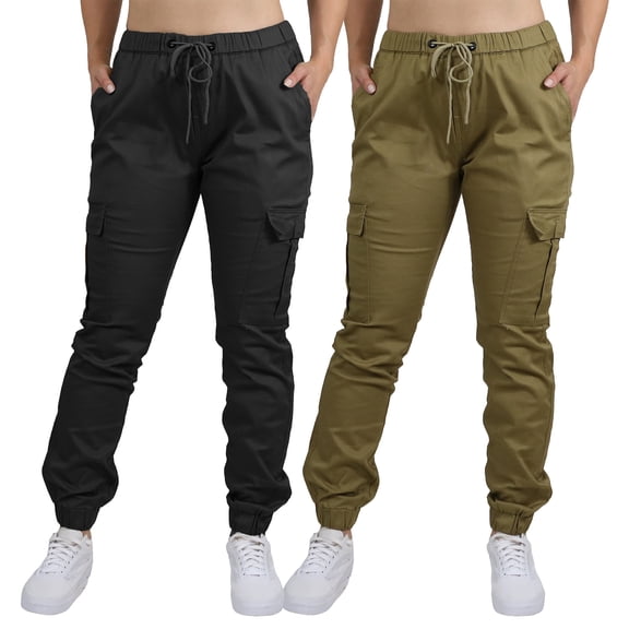 2-Pack Women's Cotton Flex Stretch Cargo Jogger Pants (Sizes, S-2XL)
