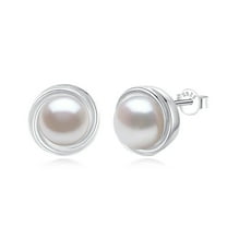 Yami 8-8.5mm Freshwater Cultured White Pearl Earrings Studs in 925 Sterling Silver Mother's Day Jewelry Gifts for Women