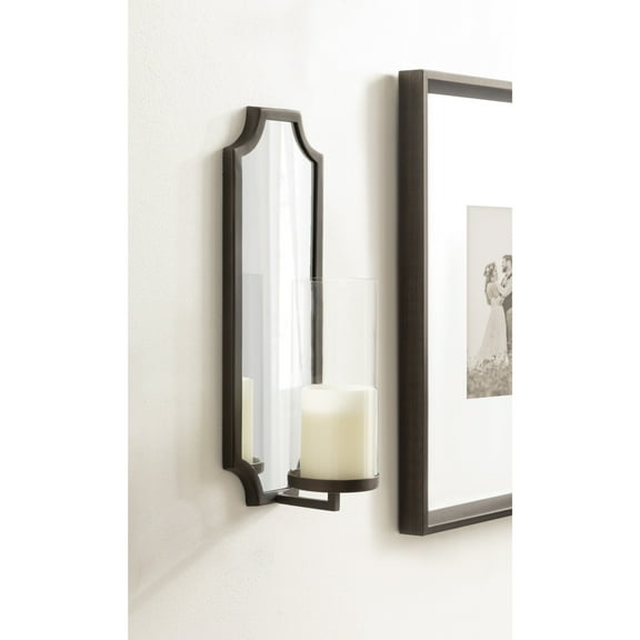 Kate and Laurel Ciel Glam Mirrored Wall Sconce, 6 x 5 x 16, Bronze, Modern Scalloped Candle Holder with Removable Glass Cylinder and Mirror for Bathroom or Bedroom Wall Decor