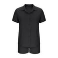 thumbnail image 5 of pstuiky 2 Piece Sets for Women Summer Summer Solid Color Comfortable Pajamas Sets Comfy Loose Fit Collared Short Sleeve Sleepwear with Shorts Pjs Sets for Women Black XL, 5 of 7