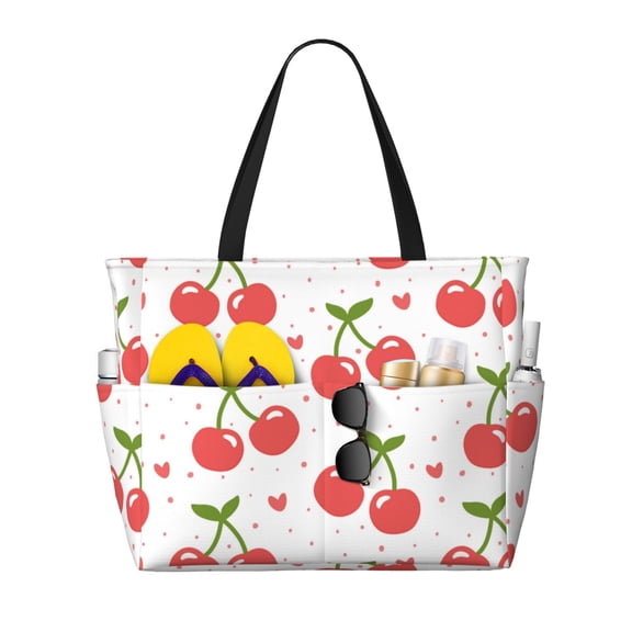 Large Beach Bags Water-resistant Sandproof - Cute Berry Love Cute Beach Tote Bags for Women with Zipper