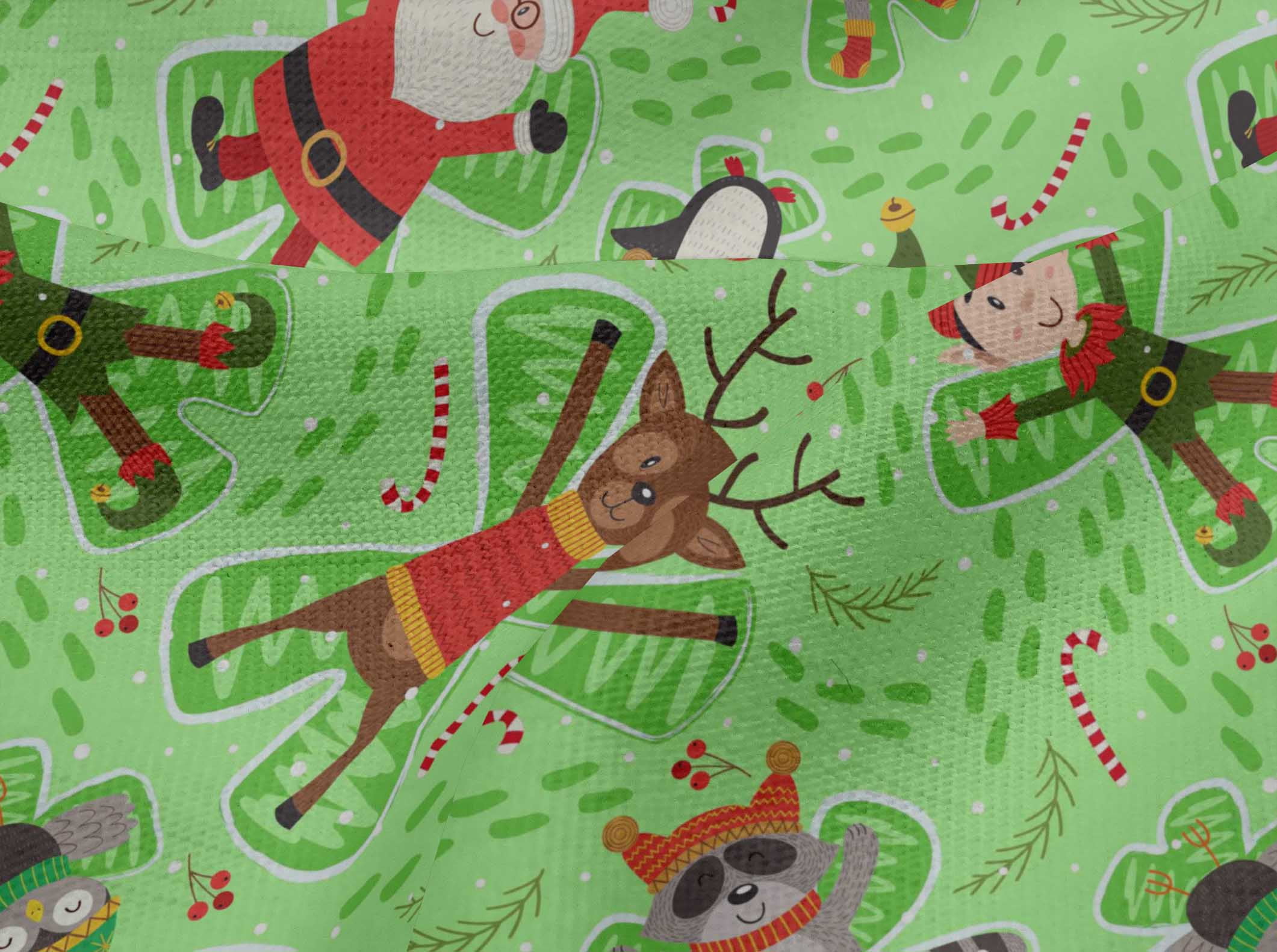 oneOone Viscose Jersey Lime Green Fabric Cartoon Animal|Candy Stick & Santa Christmas Sewing Craft Projects Fabric Prints By Yard 60 Inch Wide