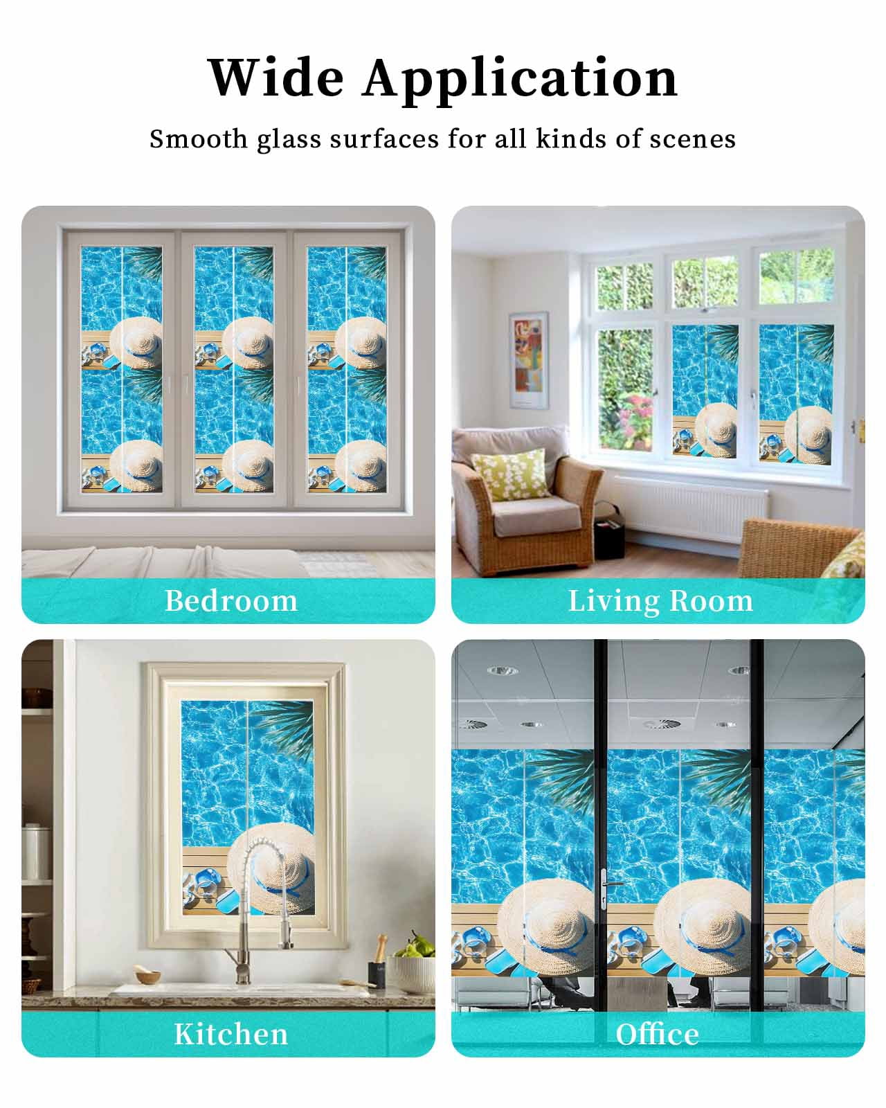 Window Privacy Film Coastal Ocean Stained Glass Window Film Decorative Sun Block Window Cover Blue Sea Pool Slippers Straw Hat Starfish Window Clings Static Adhesive Sticker for Bathroom 23.6"x59"