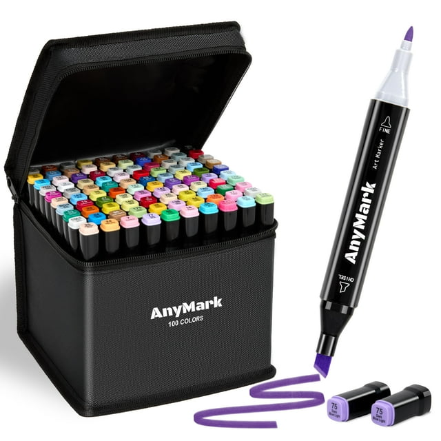 Set de arte con alcohol de doble punta Markers AnyMark de 100 colores