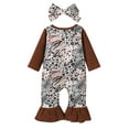 thumbnail image 3 of Seyurigaoka Girl Animal Print Ruffle Long Sleeve O-Neck Jumpsuit + Bow Headband, 3 of 9