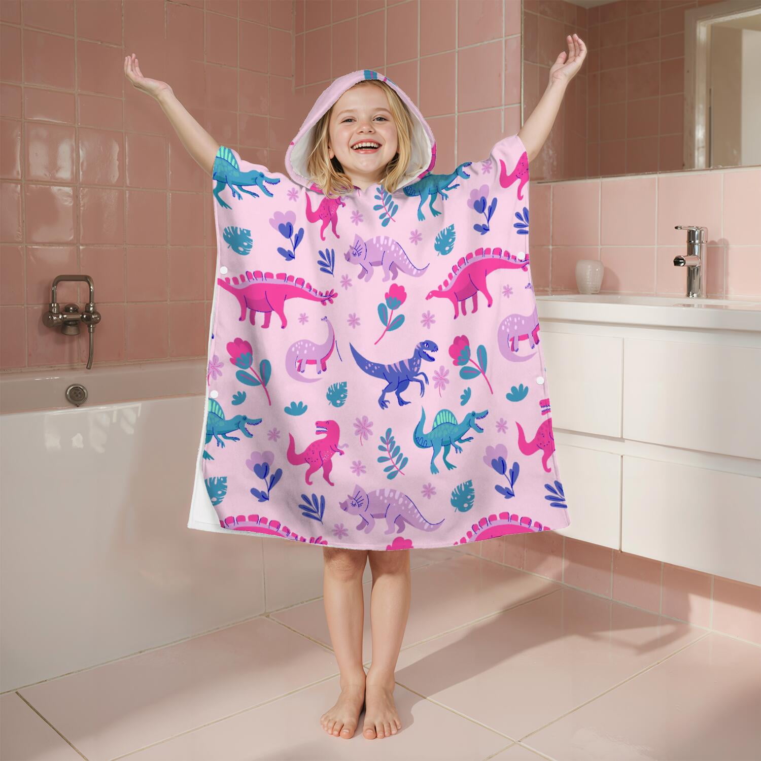 Hooded Kids Beach Towels - Toddler Bath Towel Girls Boys Swimming Cover-ups for Ages 2 to 6 Kids Pool Towels Quick Dry Lightweight Soft Microfiber Poncho Towel 28x28 (Dinosaur Pattern)