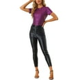 thumbnail image 2 of INSPIRE CHIC Haut Multicolore Brillant à Manches Courtes Texturé Métallisé de Fête pour Femme Rouge P, 2 of 5