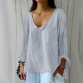thumbnail image 7 of Outfmvch 3/4 Length Sleeve Womens Tops，Skinny Jeans for Women，Linen Shirts for Women，Gauze Shirts for Women，Plus Size Tops，Button Down Shirts for Women，Tunic Tops，Linen Tops for Women Gray，M, 7 of 7
