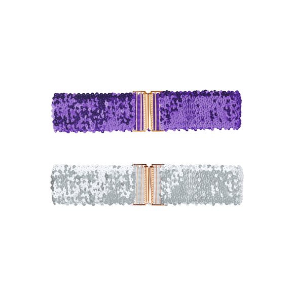 Cinturones Anchos para Mujeres INSPIRE CHIC con Hebillas de Interbloqueo y Decoración de Lentejuelas, Cinturones Brillantes y Elásticos, 2 PZS, Color Púrpura Claro