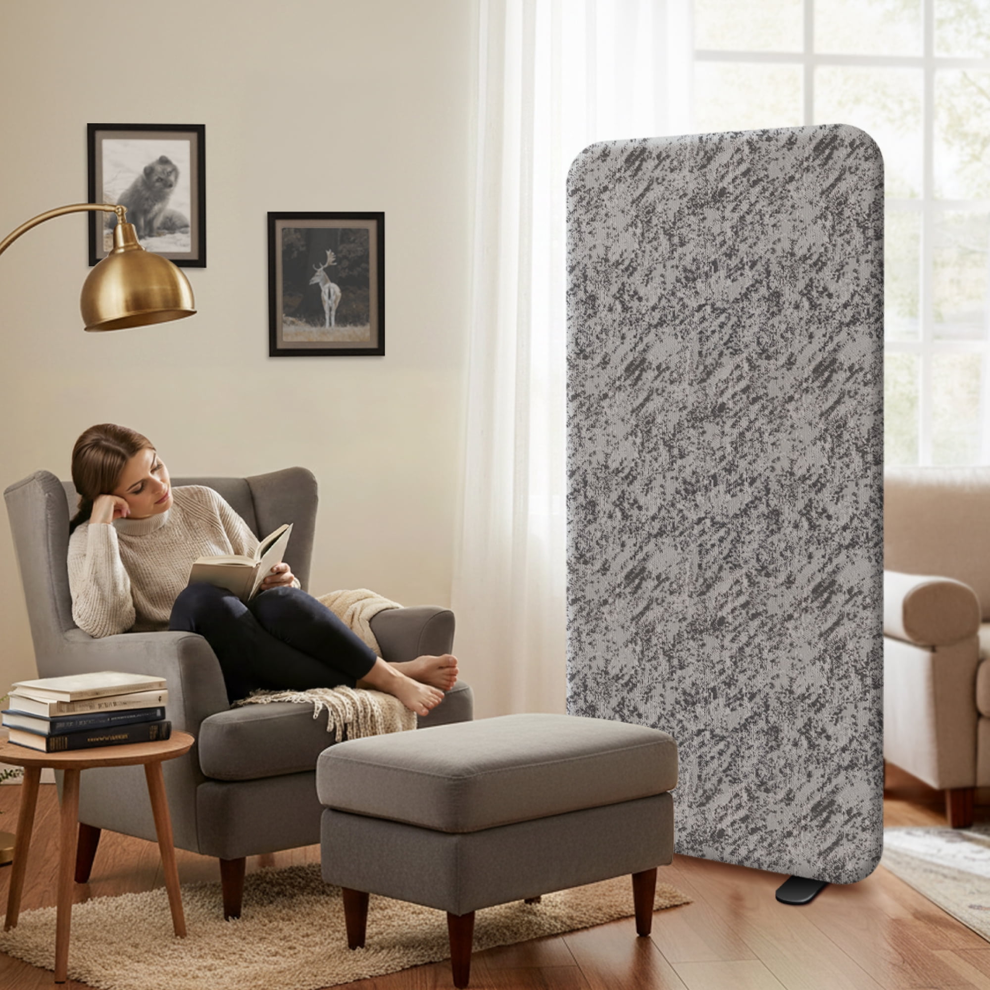 DECOLAB Freestanding Room Divider, Premium Room Partition Panel for Home, Office, Living, Bedroom, Closet, 29"x65", Smokestone