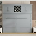 thumbnail image 3 of Queen Size Murphy Bed with Top Cabinets, Gray Plywood Wall Bed with Hidden Horizontal Folding Platform Bed for Guest Rooms and Home Offices, 3 of 7