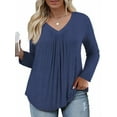 thumbnail image 3 of WellSize Womens Plus Size Tops Casual Pleated V Neck Fall Blouse Tunic Long Sleeve Shirts, 3 of 8