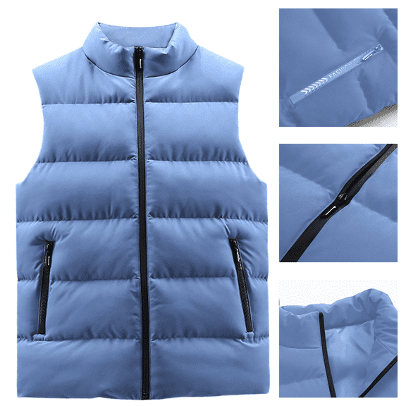 XUNKUSGA Mens Puffer Vest Casual Stand Collar Sleeveless Zip Up Padded Gilet Winter Warm Down Puffy Vests Lightweight Comfortable Outerwear Vest for Fall Winter M