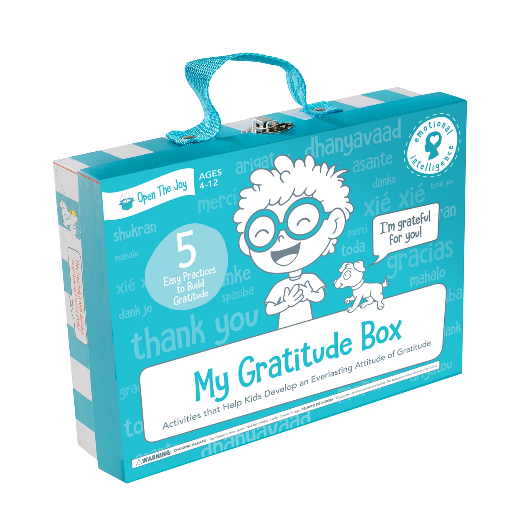 Open The Joy My Gratitude Box, Activity Box Includes A Wooden Building Project, Clay Bowl Project, Origami Projects, Notepad for Journaling, and Gratitude Cards - Ages 4+