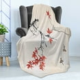thumbnail image 4 of Japanese Soft Flannel Fleece Blanket, Cherry Blossom Sakura Tree Branches Romantic Spring Themed Watercolor Picture, Cozy Plush for Indoor and Outdoor Use, 50" x 60", Black and Coral, by Ambesonne, 4 of 5