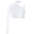thumbnail image 4 of Nyeemya Kids Girls One Shoulder Long Sleeve Dance Crop Tops with Chiffon Skirt Set White 14, 4 of 7