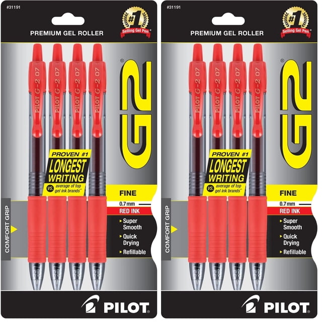 Bolígrafos de gel PILOT G2 Premium con punta fina de 0,7 mm, color rojo (paquete de 8)