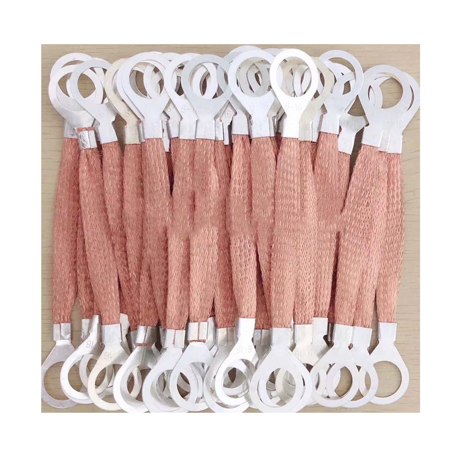 10 Pieces, Terminal Brass Silver-Plated Braided Ground Wire/6 Square; Length About 6 Inches (150 Mm); Hole Distance: 10mm