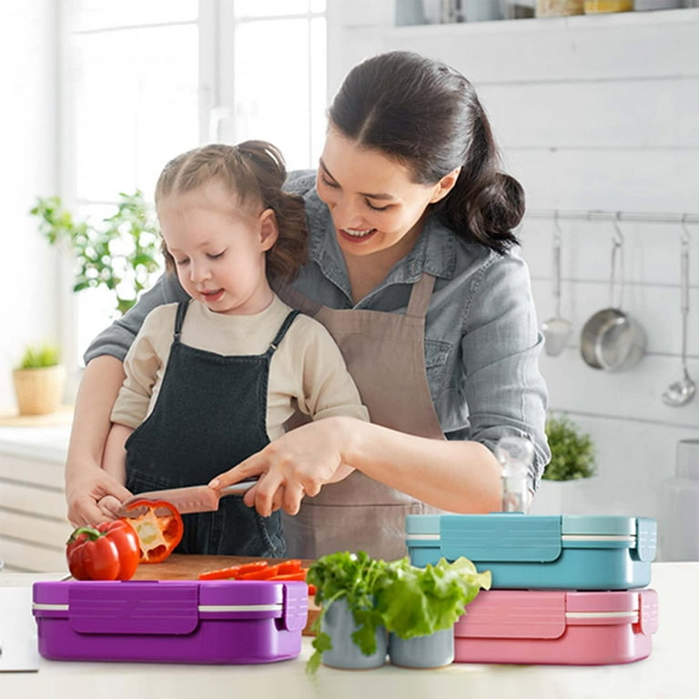 Caperci Bento Box for Kids Adult, Leak-Proof 3 Compartments Adult Lunch  Container Kids Bento Box (with Fork and Spoon), BPA-Free, 900ml (Purple) 