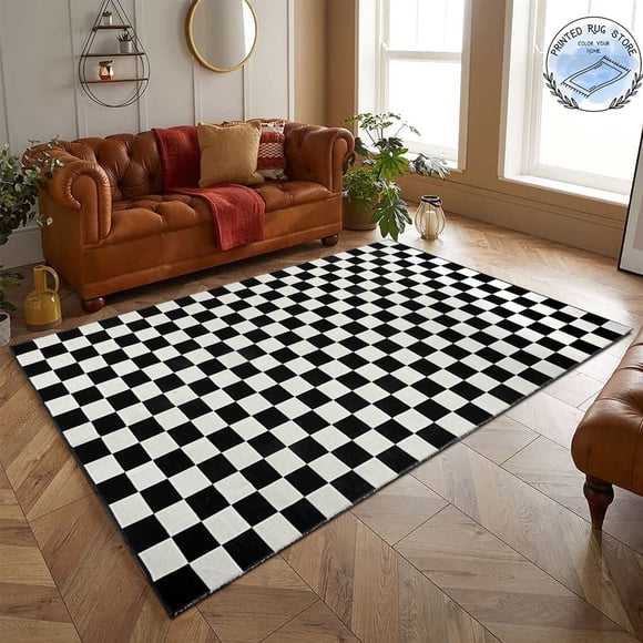 Seavish Checkered Rug, 5x8 Ft Black and White Rug, Retro Moroccan Checkerboard Rugs, Lightweight Outdoor Washable Area Rug, Rustic Floor Carpet Decor