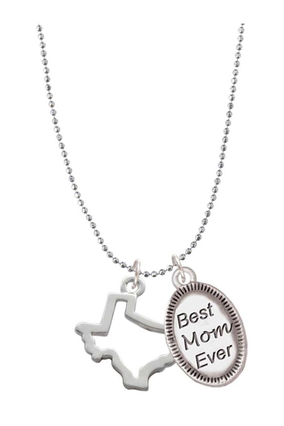 Silvertone Texas Outline Best Mom Ever Charm Necklace