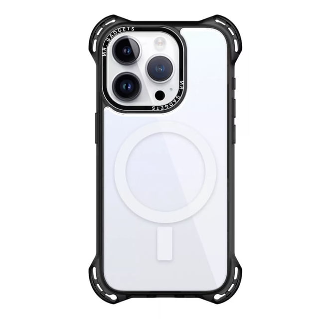 Funda Transparente Uso Rudo Ultra Bounce Para iPhone 13/14 Transparente Negro Magsafe MR. GADGETS