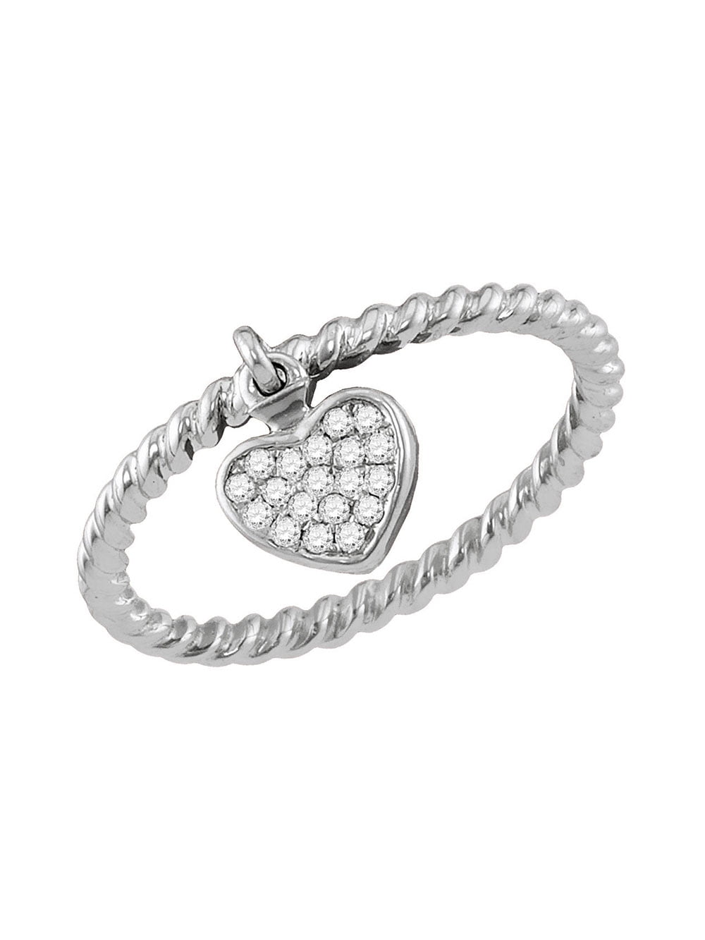 10kt White Gold Womens Round Diamond Heart Dangle Stackable Band Ring 1/8 Cttw 