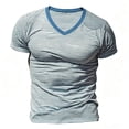 thumbnail image 2 of XIAONU Mens Thin Stripe V Neck Short Sleeve T Shirt Collar Slim Fit Casual Tees Weekend Everyday Relaxed Fit Tee Top, 2 of 4