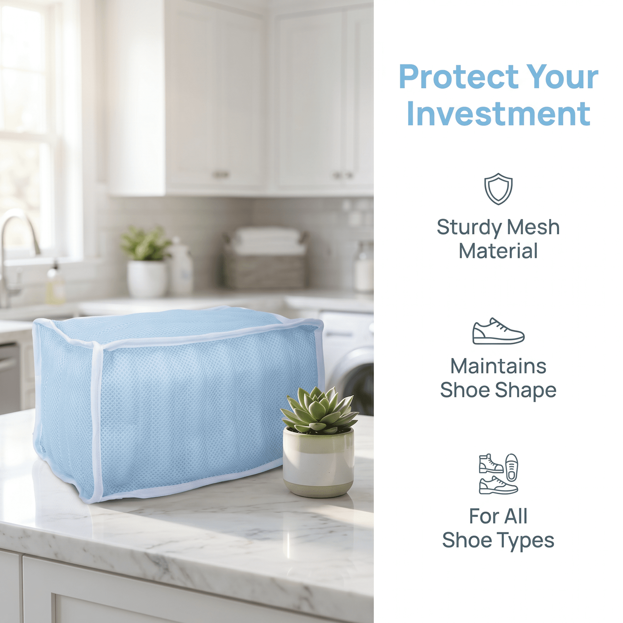 Unique Bargains Polyester Zippered Laundry Shoe Bag for Washing Machine Blue 13.4"x6.3"