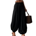 thumbnail image 3 of Lumtrix Womens Balloon Harem Pants Pleated Summer Elastic Waist Baggy Pants Beach Vacation Cotton Linen Trousers Black 2XL, 3 of 5