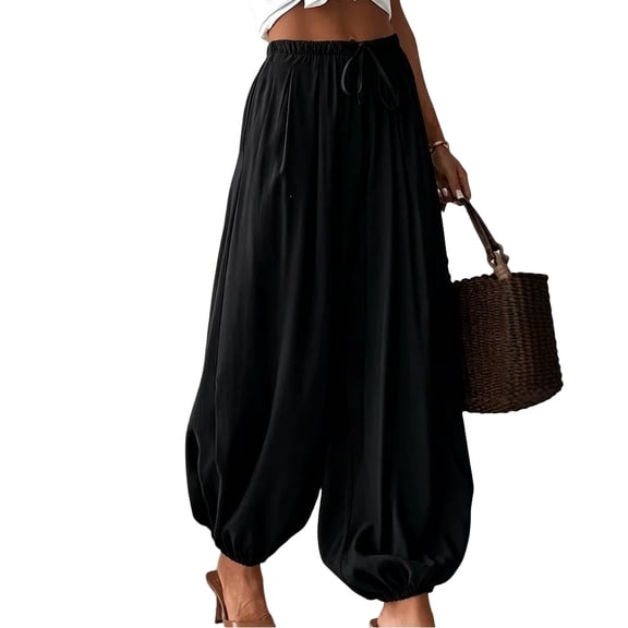 Gaukiv Womens Balloon Pants Cinched Cuff Wide Leg Trousers Black 2XL