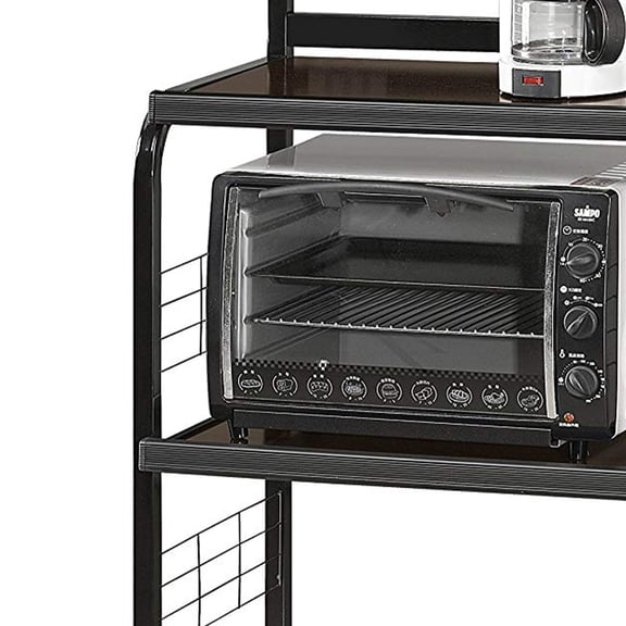 Benjara Wood and Metal Kitchen Cart On Casters, Brown and Black