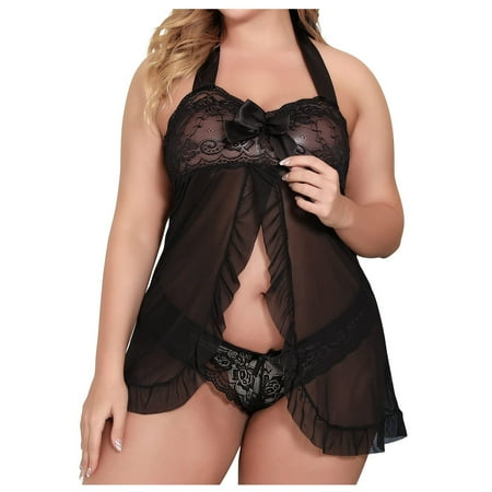 

Knosfe Halter Chemise Lingerie for Women Bow Backless Babydoll Sexy Lace Bodysuit 3XL