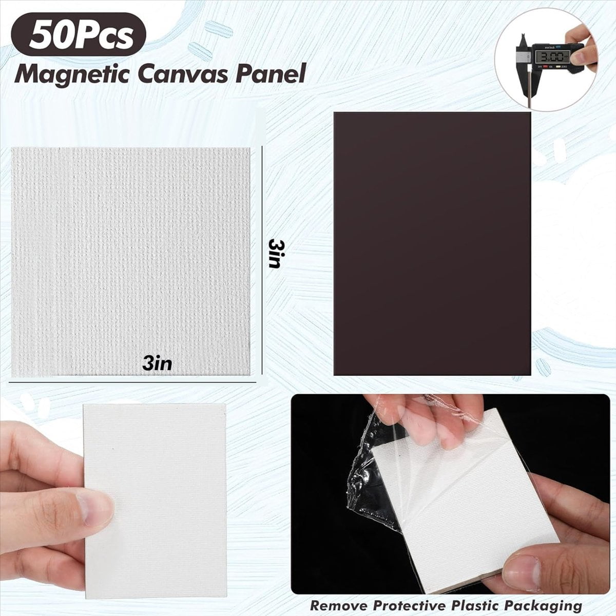 50 Pcs Magnetic Painting Canvas Panel 3x3 Inches Boards Canvases for Tile Art