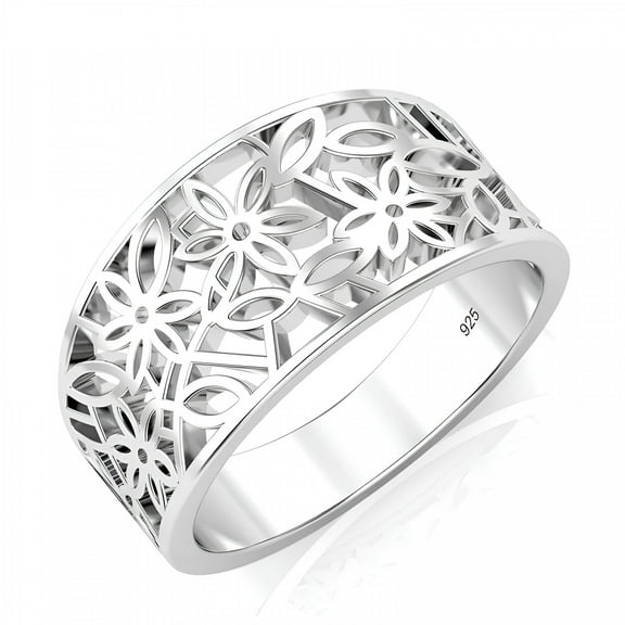 DESIGNICE Sz 8 Sterling Silver 925 Victorian Leaf Filigree Ring
