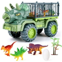 AOKESI Dinosaur Truck Toys for Kids, Triceratops Transport Car Carrier Truck with 3 Dinosaur Toys, 1 Egg and 1 Tree, Pull Back Dino Car Playset Toys for Kids Boys Grils 3-7