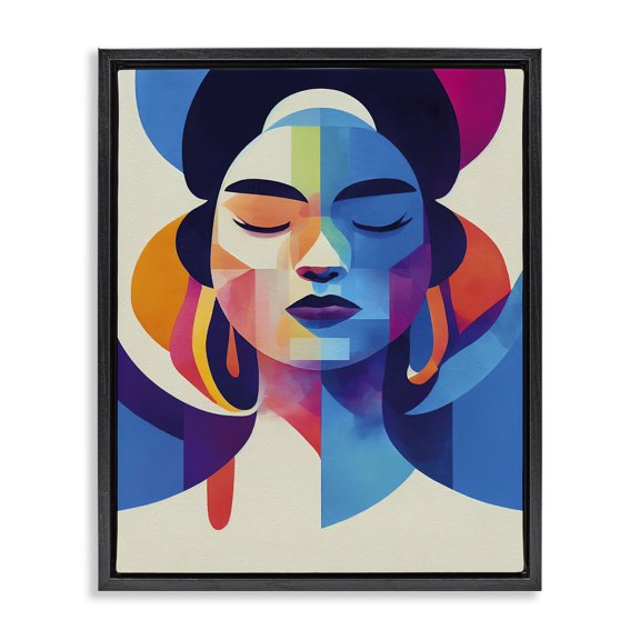 Stupell Industries Bold Hue Woman's Face People Painting Black Floater Framed Canvas Art Print Wall Art, 17 x 21