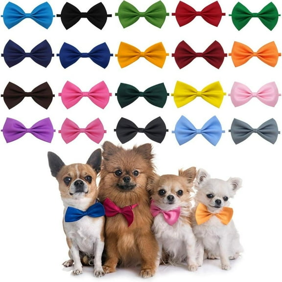 20PCS Pet Dog Bow Ties Collar Adjustable Cat Bow Ties Neck Bows Bulk Pet Bowties Mix 20 Colors Solid Pet Collars Accessories for Small Medium Dog Cat Pets Christmas Birthday Holiday Photography