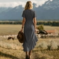 thumbnail image 5 of IUYRTFE Women's Short Sleeve V-Neck Maxi Dress with Asymmetric Ruffle Hem and Side Slit Casual Summer Flowy Long Dress, 5 of 6