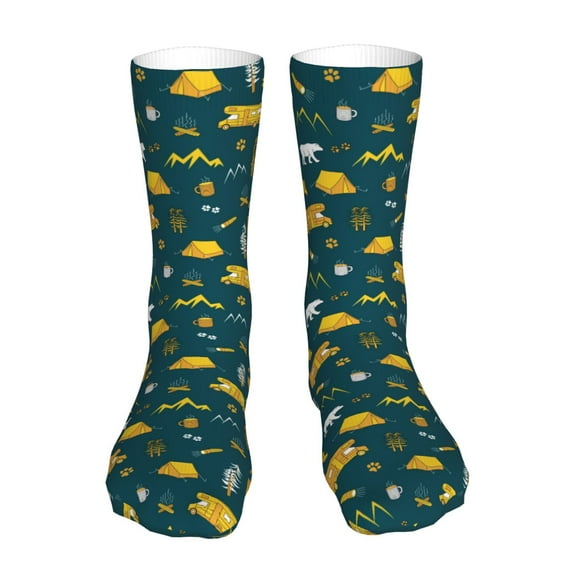 Xecao Camping Print Fashion No Heel Casual Crew Socks Cushioned Breathable for Men Women - Moisture wicking,Not easy to fade Suitable for daily
