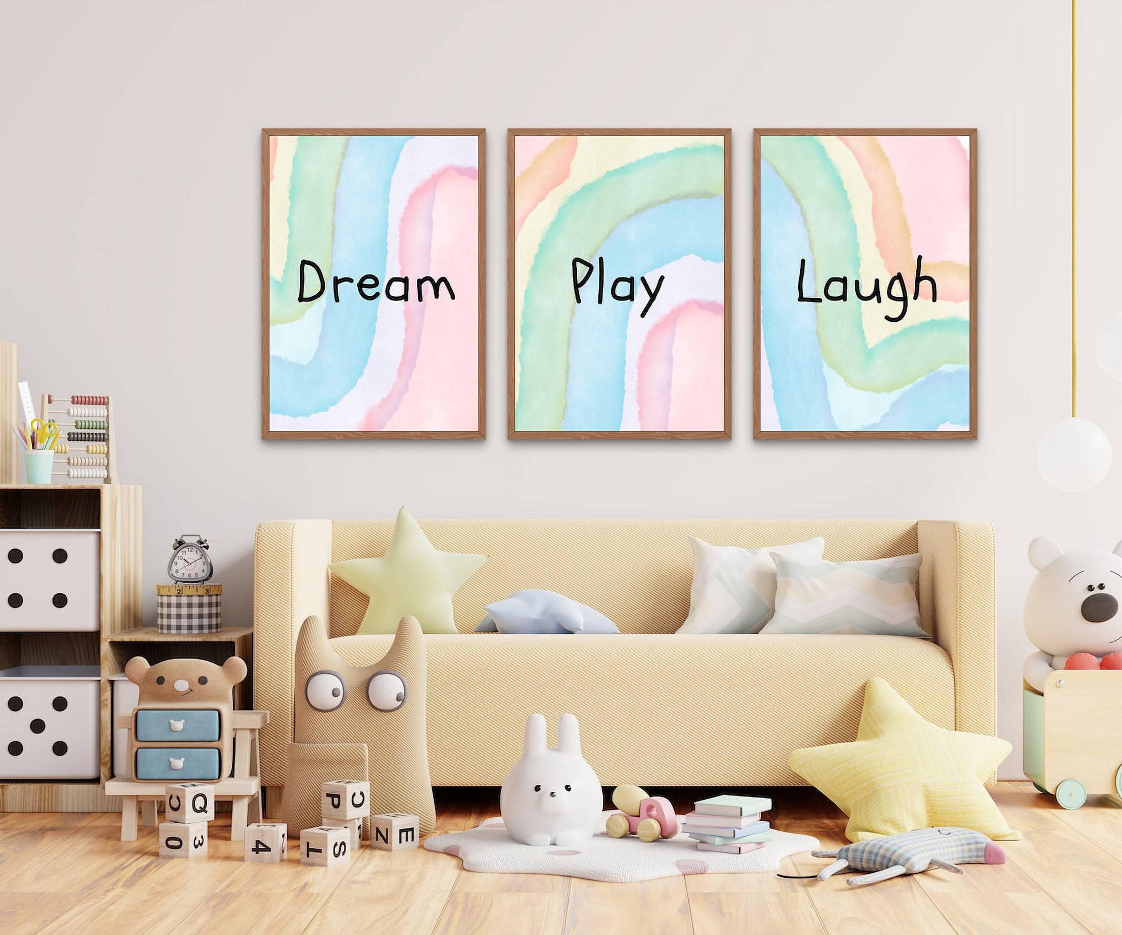 Set of 3 Prints Pastel Colors Above Bed Decor Watercolor Poster