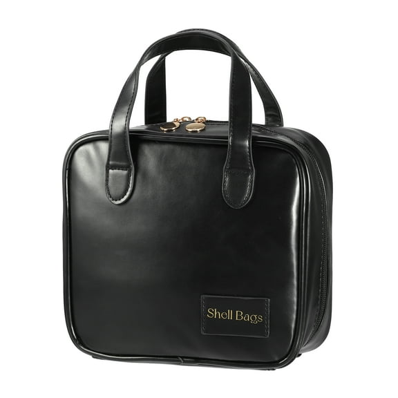 Handhold Cosmetic Bag Portable Makeup Bag Large Capacity Makeup Pouch Storage Bag Black with Handle